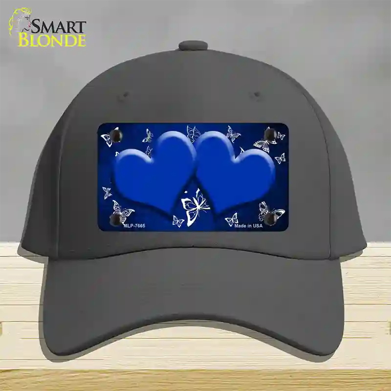 Blue White Hearts Butterfly Oil Rubbed Novelty License Plate Hat Cotton / Charcoal