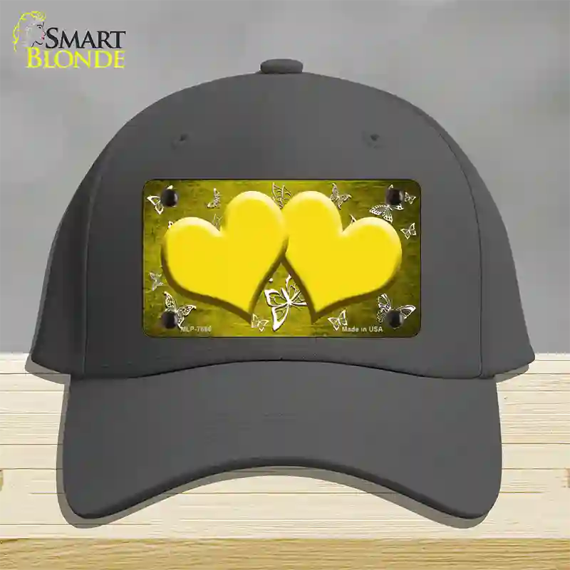 Yellow White Hearts Butterfly Oil Rubbed Novelty License Plate Hat Cotton / Charcoal