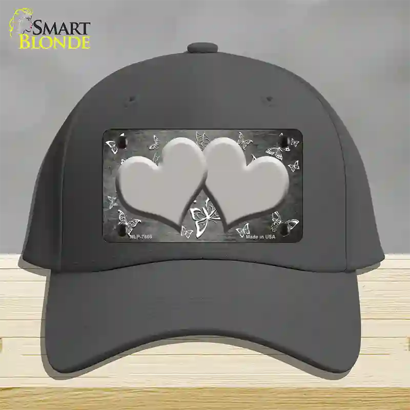 Gray White Hearts Butterfly Oil Rubbed Novelty License Plate Hat Cotton / Charcoal