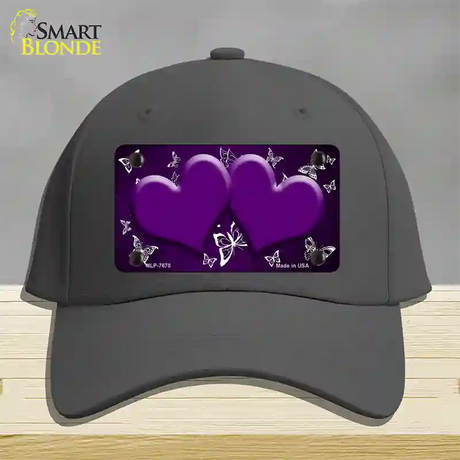 Purple White Hearts Butterfly Oil Rubbed Novelty License Plate Hat Cotton / Charcoal