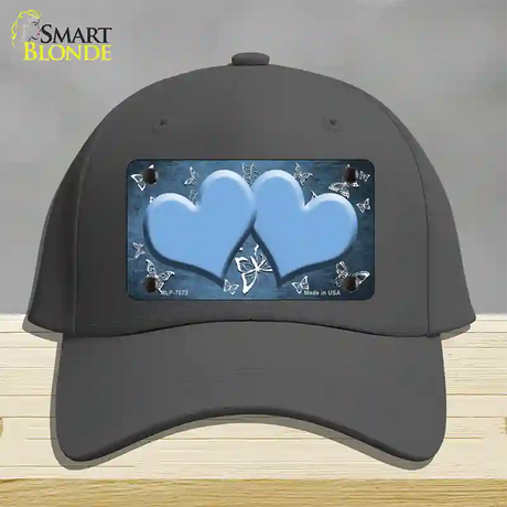 Light Blue White Hearts Butterfly Oil Rubbed Novelty License Plate Hat Cotton / Charcoal