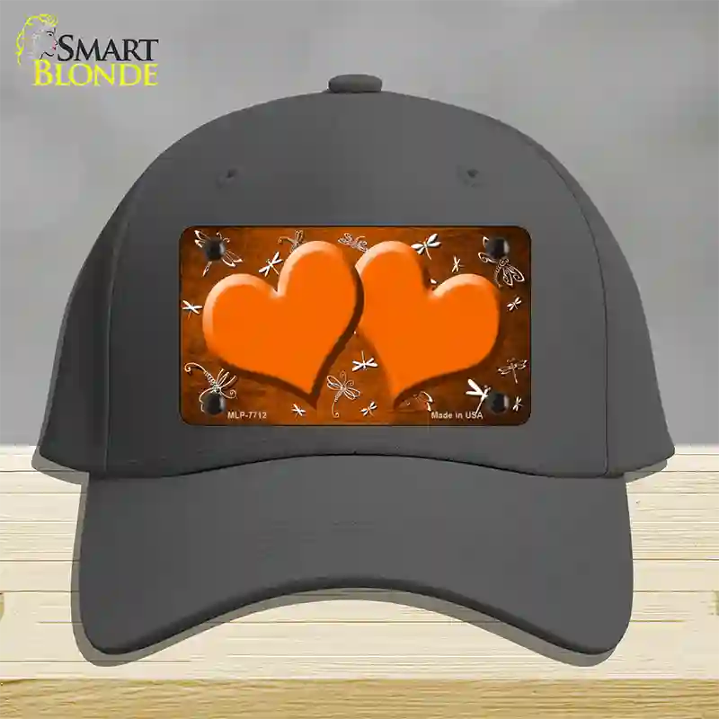 Orange White Dragonfly Hearts Oil Rubbed Novelty License Plate Hat Cotton / Charcoal