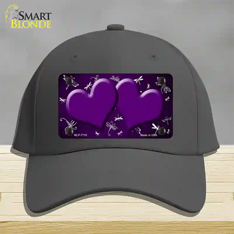 Purple White Dragonfly Hearts Oil Rubbed Novelty License Plate Hat Cotton / Charcoal