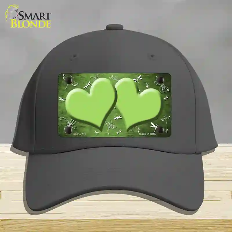 Lime Green White Dragonfly Hearts Oil Rubbed Novelty License Plate Hat Cotton / Charcoal