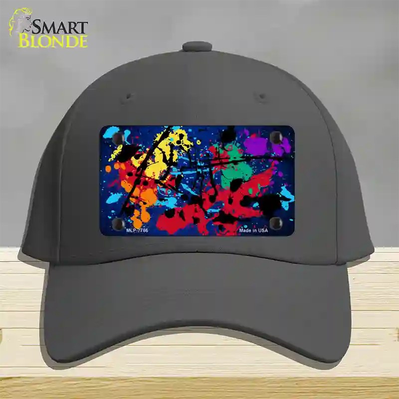 Blue Splatter Oil Rubbed Novelty License Plate Hat Cotton / Charcoal