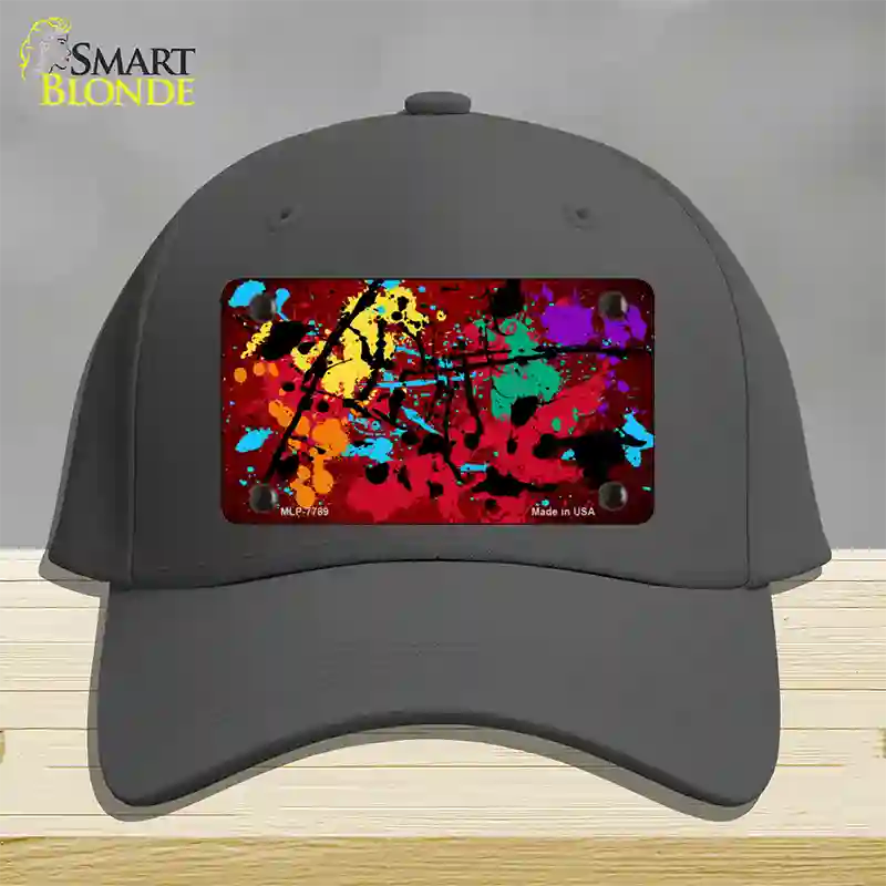 Red Splatter Oil Rubbed Novelty License Plate Hat Cotton / Charcoal