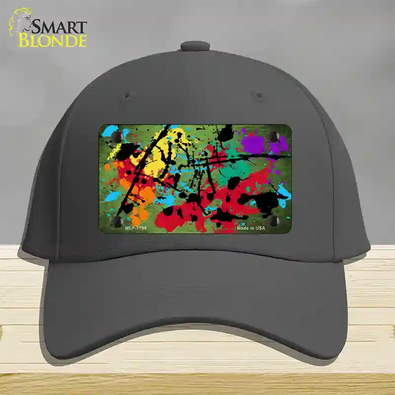 Lime Green Splatter Oil Rubbed Novelty License Plate Hat Cotton / Charcoal