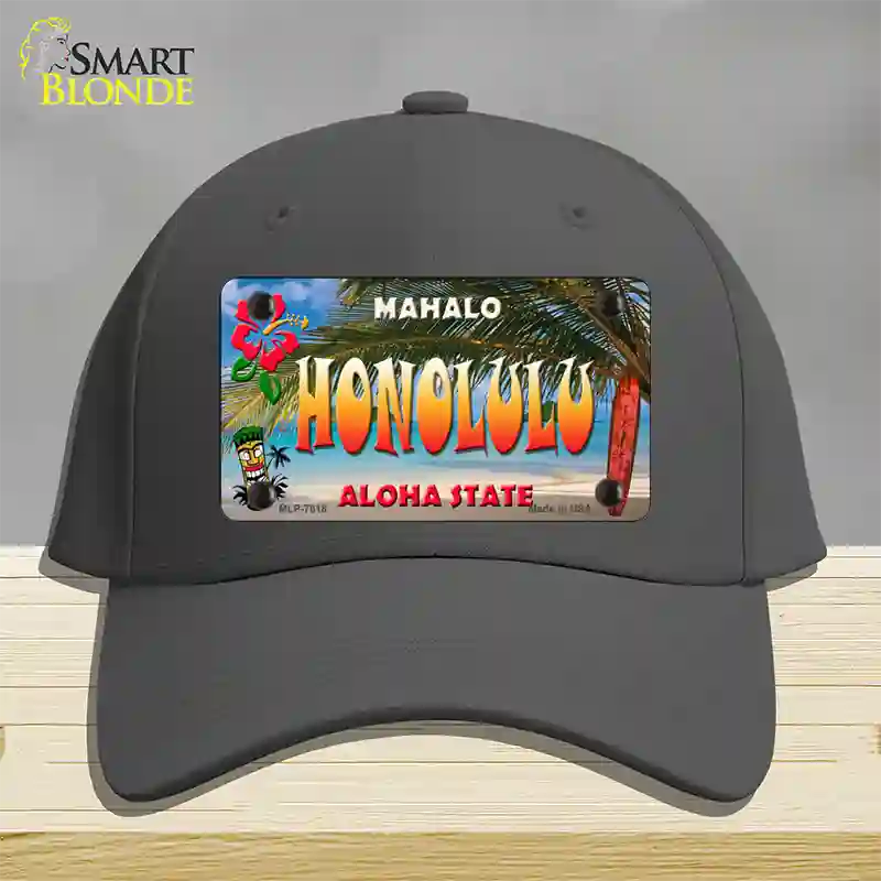 Honolulu Hawaii State Novelty License Plate Hat Cotton / Charcoal