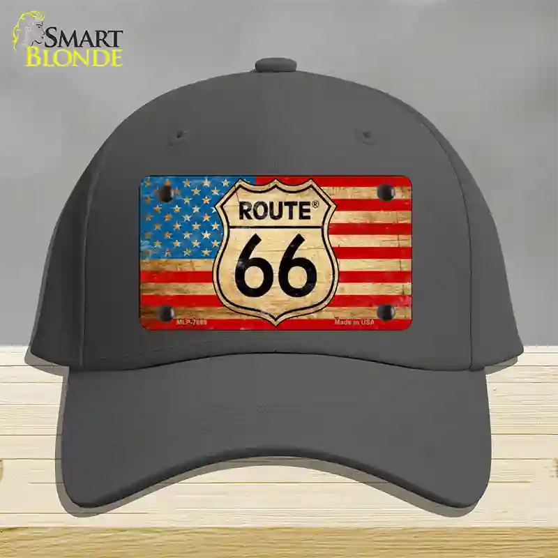 Route 66 American Flag Novelty License Plate Hat Cotton / Charcoal