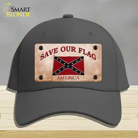 Save Our Flag Confederate Novelty License Plate Hat Cotton / Charcoal