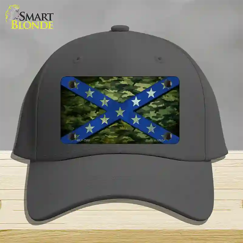 Confederate Stripes Blue Camo Novelty License Plate Hat Cotton / Charcoal