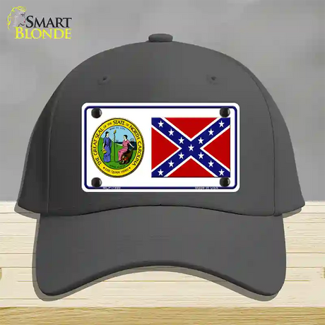 Confederate Flag North Carolina Seal Novelty License Plate Hat Cotton / Charcoal