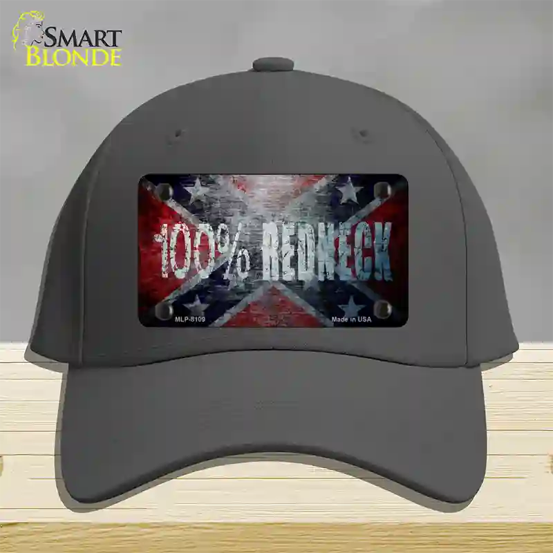 100% Redneck Confederate Novelty License Plate Hat Cotton / Charcoal