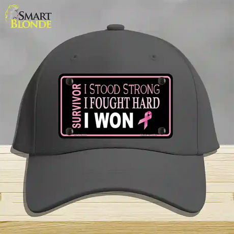 Breast Cancer Survivor Ribbon Novelty License Plate Hat Cotton / Charcoal