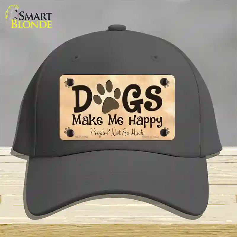 Dogs Make Me Happy Novelty License Plate Hat Cotton / Charcoal