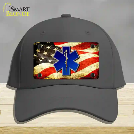 EMT Logo With USA Flag Novelty License Plate Hat Cotton / Charcoal