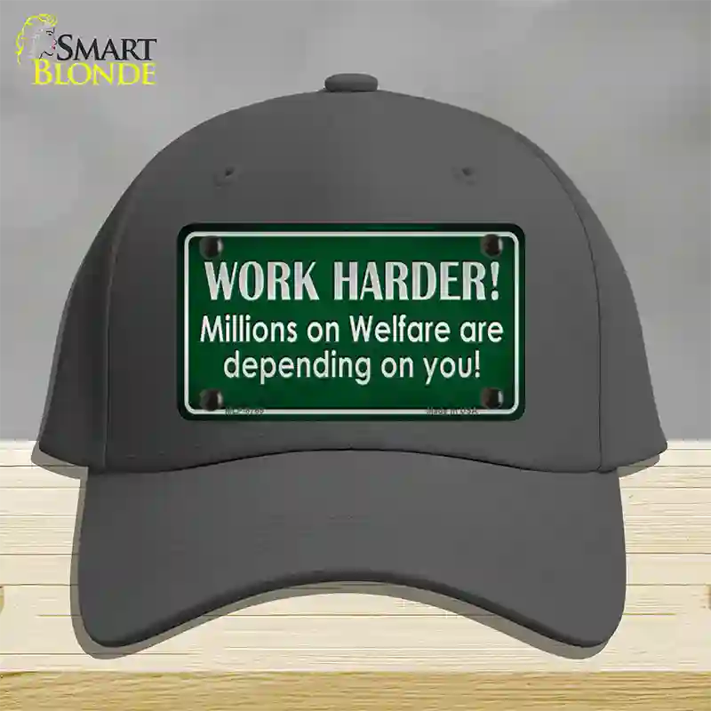 Work Harder Novelty License Plate Hat Cotton / Charcoal