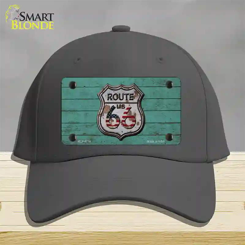 Route 66 Rusty On Wood Novelty License Plate Hat Cotton / Charcoal