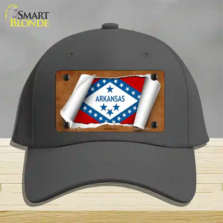 Arkansas Flag Scroll Novelty License Plate Hat Cotton / Charcoal