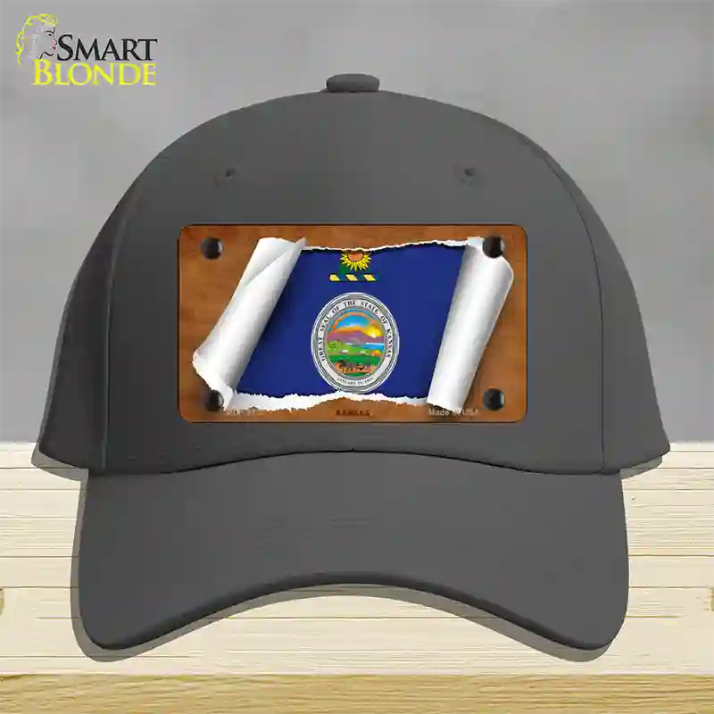 Kansas Flag Scroll Novelty License Plate Hat Cotton / Charcoal