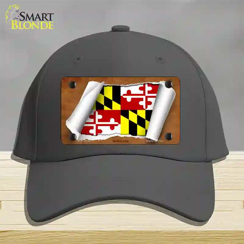 Maryland Flag Scroll Novelty License Plate Hat Cotton / Charcoal