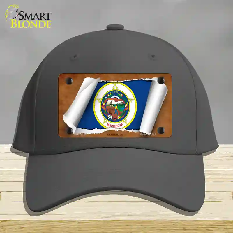 Minnesota Flag Scroll Novelty License Plate Hat Cotton / Charcoal