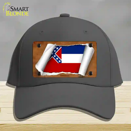 Mississippi Flag Scroll Novelty License Plate Hat Cotton / Charcoal