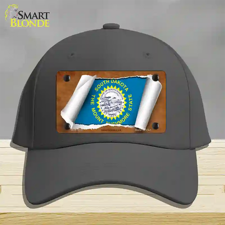 South Dakota Flag Scroll Novelty License Plate Hat Cotton / Charcoal