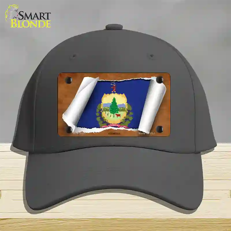 Vermont Flag Scroll Novelty License Plate Hat Cotton / Charcoal