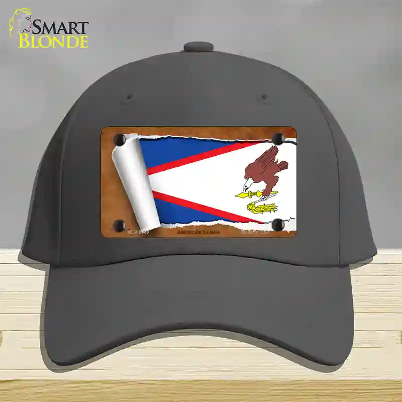 American Samoa Flag Scroll Novelty License Plate Hat Cotton / Charcoal