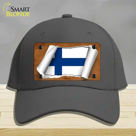 Finland Flag Scroll Novelty License Plate Hat Cotton / Charcoal