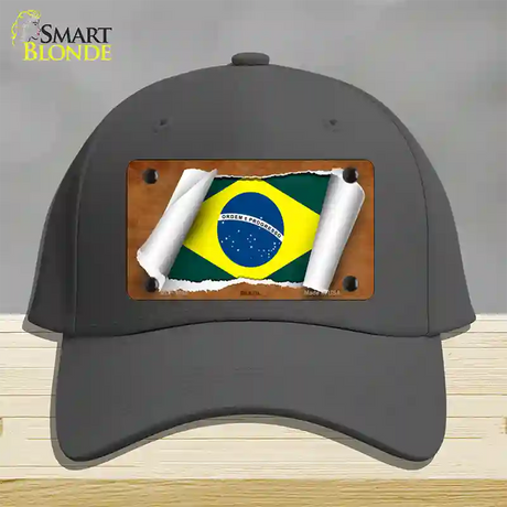 Brazil Flag Scroll Novelty License Plate Hat Cotton / Charcoal