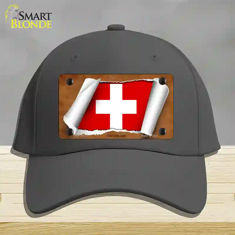 Switzerland Flag Scroll Novelty License Plate Hat Cotton / Charcoal