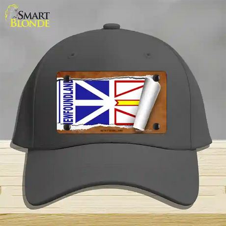 Newfoundland Flag Scroll Novelty License Plate Hat Cotton / Charcoal