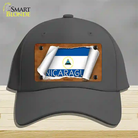 Nicaragua Flag Scroll Novelty License Plate Hat Cotton / Charcoal