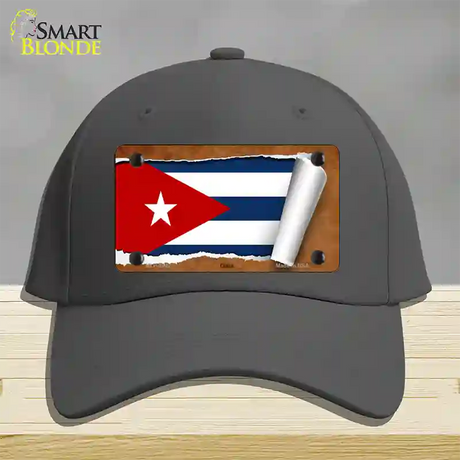 Cuba Flag Scroll Novelty License Plate Hat Cotton / Charcoal