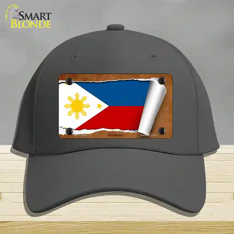 Philippines Flag Scroll Novelty License Plate Hat Cotton / Charcoal