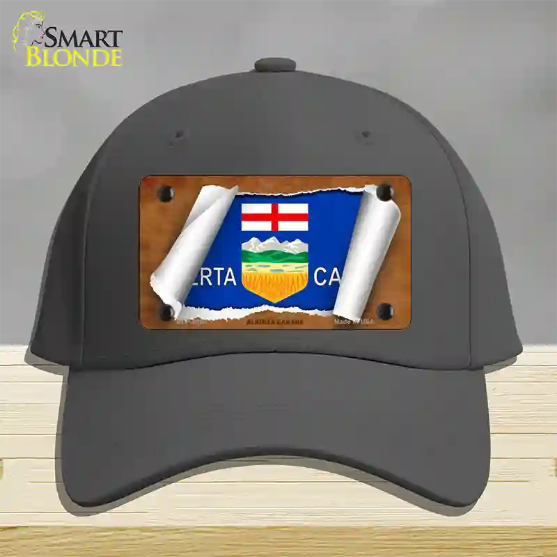 Alberta Canada Flag Scroll Novelty License Plate Hat Cotton / Charcoal