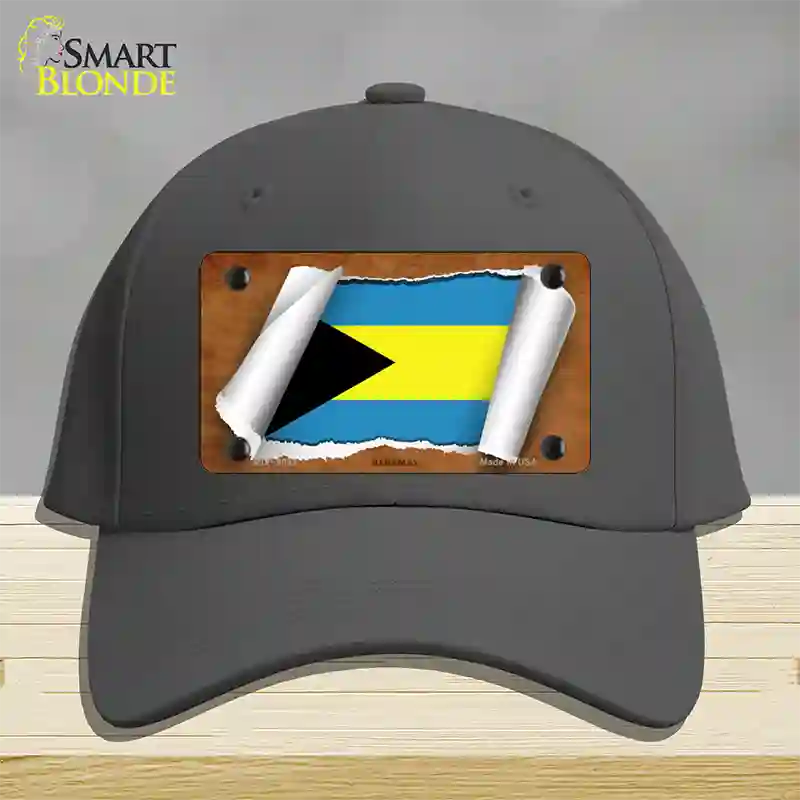 Bahamas Flag Scroll Novelty License Plate Hat Cotton / Charcoal