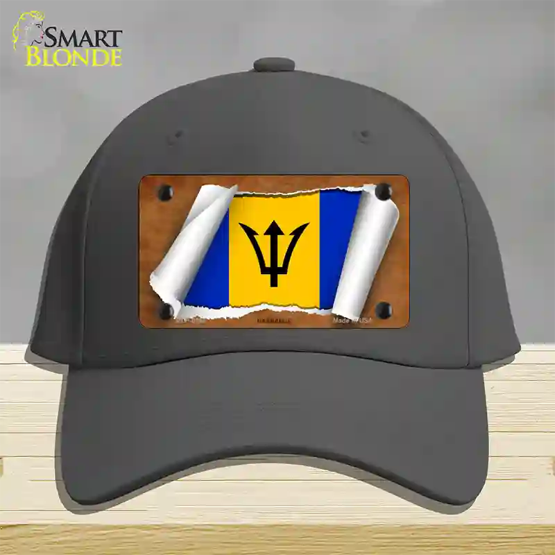 Barbados Flag Scroll Novelty License Plate Hat Cotton / Charcoal