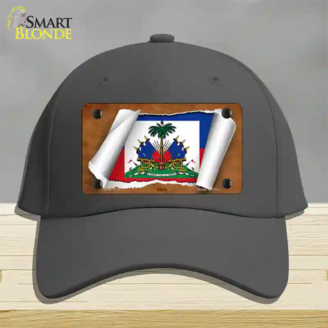 Haiti Flag Scroll Novelty License Plate Hat Cotton / Charcoal