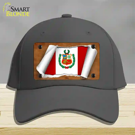 Peru Flag Scroll Novelty License Plate Hat Cotton / Charcoal