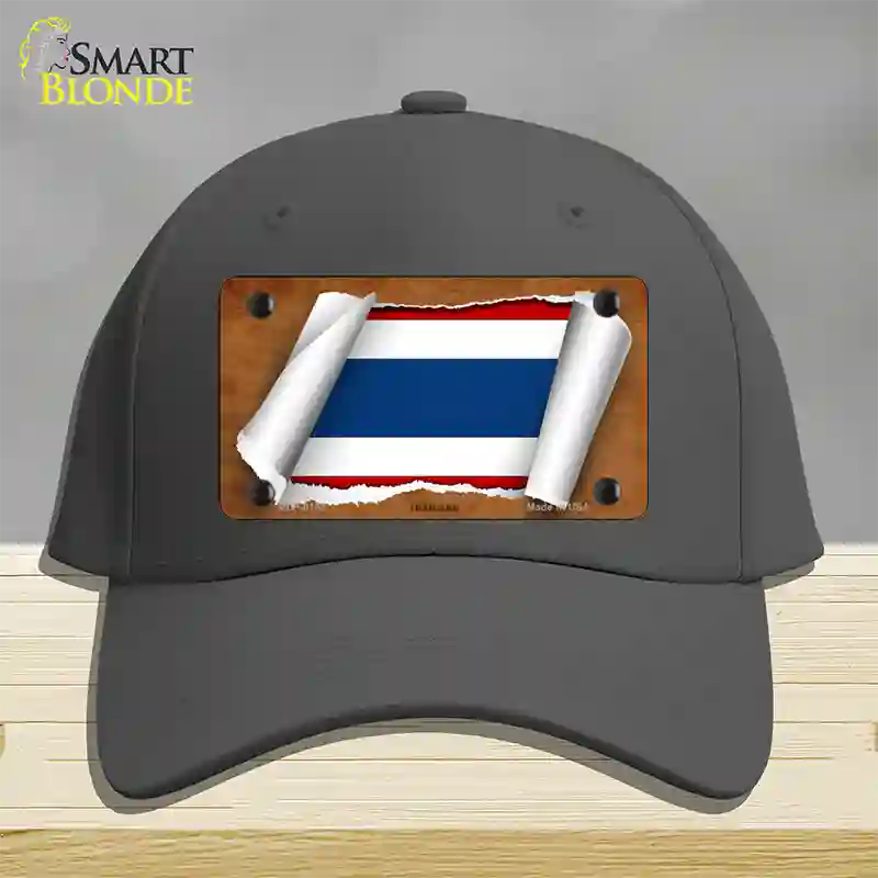 Thailand Flag Scroll Novelty License Plate Hat Cotton / Charcoal