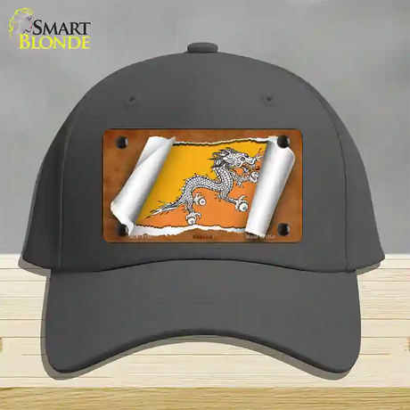 Bhutan Flag Scroll Novelty License Plate Hat Cotton / Charcoal