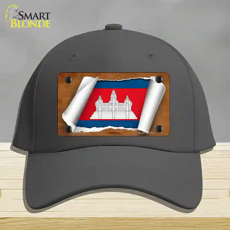 Cambodia Flag Scroll Novelty License Plate Hat Cotton / Charcoal