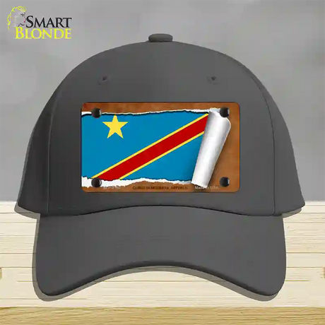 Congo Democratic Republic Flag Scroll Novelty License Plate Hat Cotton / Charcoal