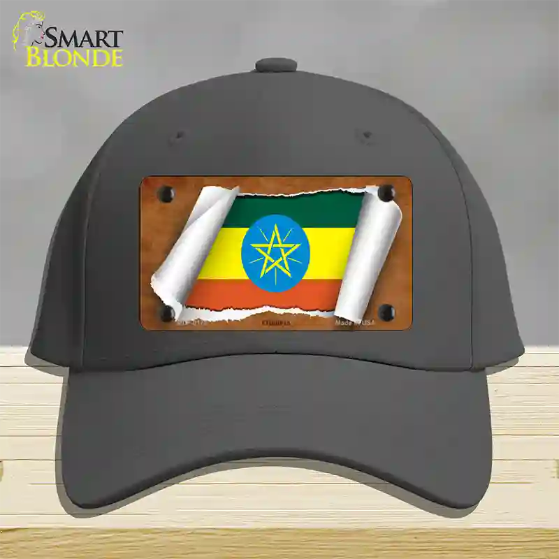 Ethiopia Flag Scroll Novelty License Plate Hat Cotton / Charcoal