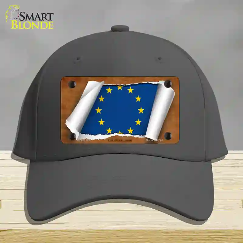 European Union Flag Scroll Novelty License Plate Hat Cotton / Charcoal