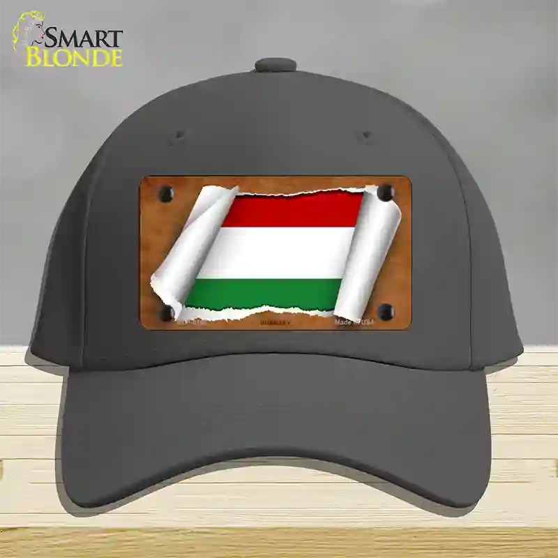 Hungary Flag Scroll Novelty License Plate Hat Cotton / Charcoal