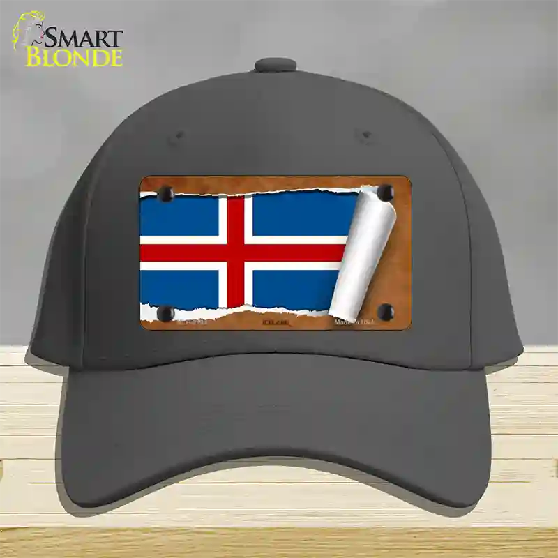 Iceland Flag Scroll Novelty License Plate Hat Cotton / Charcoal